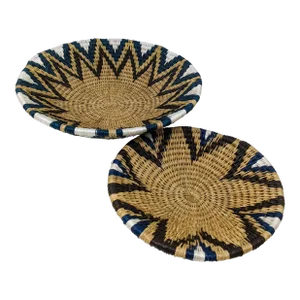 Boho Chic African Handwoven Navy, White. Brown and Natural Catchalls Bowls - Set of Two