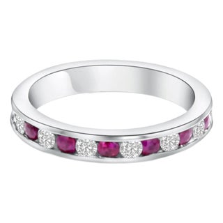Eternity Diamond & Ruby Wedding Band 1.00cttw 14k White Gold, Size 5 For Sale