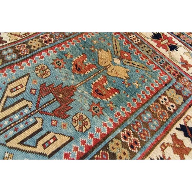 Blue 1880s Antique Shirvan Geometric Blue Hand Knotted Wool Pile Runner Rug - 3’9” x 9’4” For Sale - Image 8 of 10