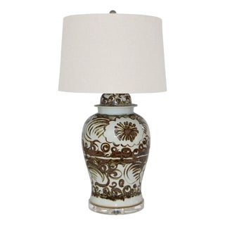 Legend of Asia Brown Silla Flower Porcelain Temple Jar Lamp For Sale