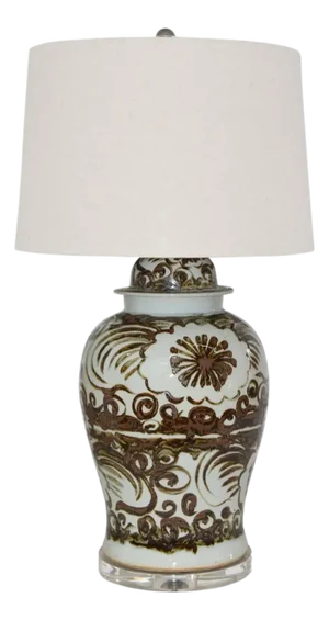 Legend of Asia Brown Silla Flower Porcelain Temple Jar Lamp