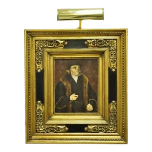 Late 20th Century Jg Clonney Oil on Board Framed Royal Dog Golden Lab Anthropomorphism Painting