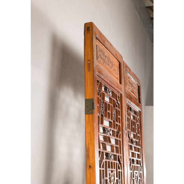 Pair of Antique Chinese Carved Elm Lattice Screens with Figural Motifs For Sale - Image 10 of 18