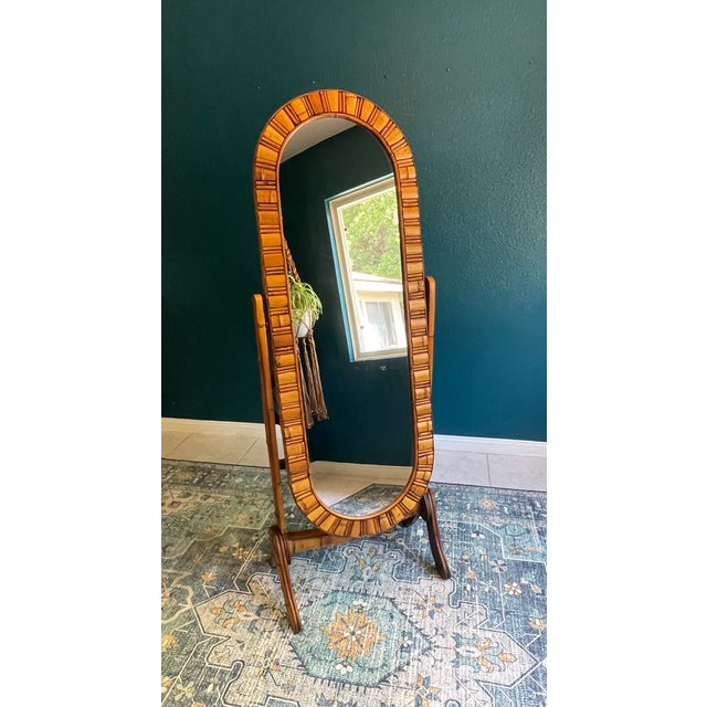 Art Deco Vintage French Bamboo Cheval Mirror For Sale - Image 3 of 11