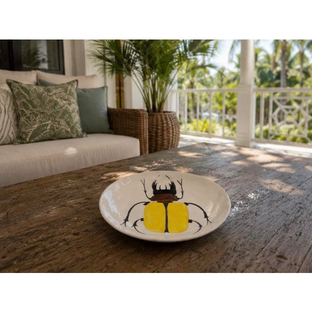 Vintage Hand-Painted Ceramic Hercules Beetle Decorative Plate For Sale - Image 11 of 12