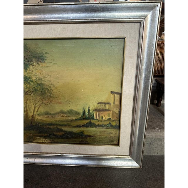 Lake Landscape with Farmhouses, 1950s, Oil on Canvas, Framed For Sale - Image 4 of 8