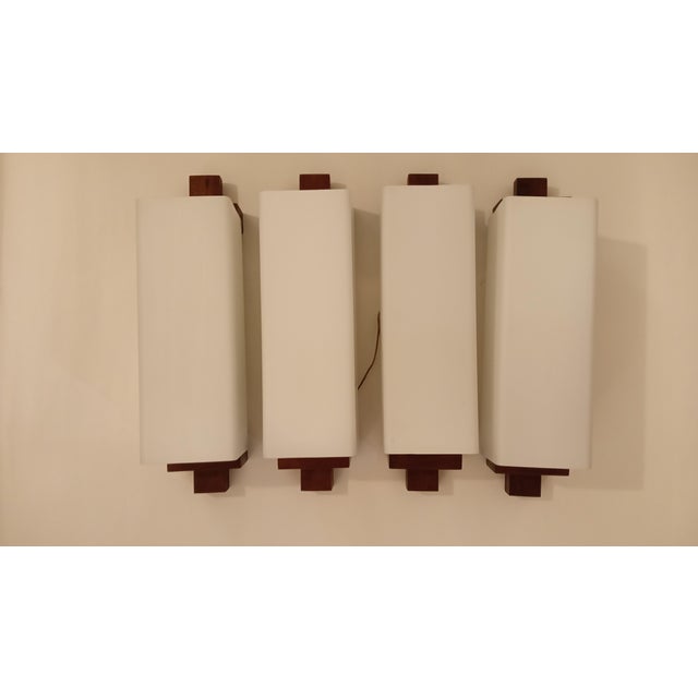 Wall Lights in Opaline Glass and Teak, 1960s, Set of 4 For Sale - Image 13 of 13