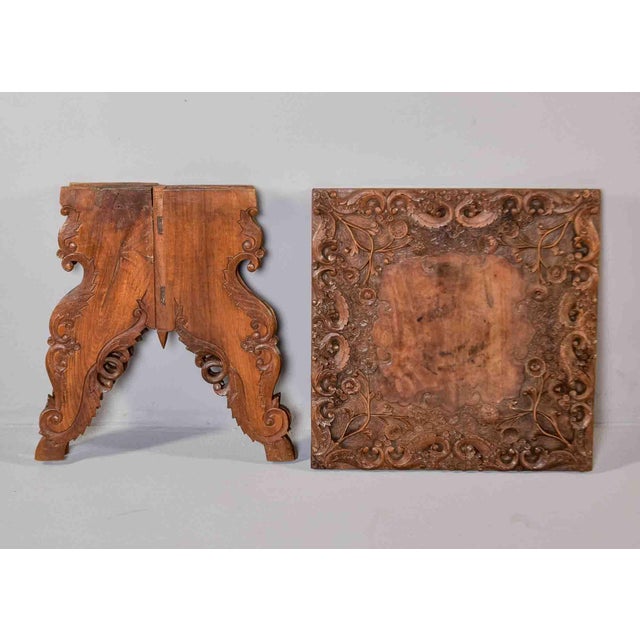 Burnt Umber Anglo-Indian Carved Hardwood Folding Occasional Table With Burl Top For Sale - Image 8 of 9