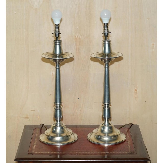 Italic Tavola Marinoni Candleholder Table Lamps in Pewter, Set of 2 For Sale - Image 3 of 15