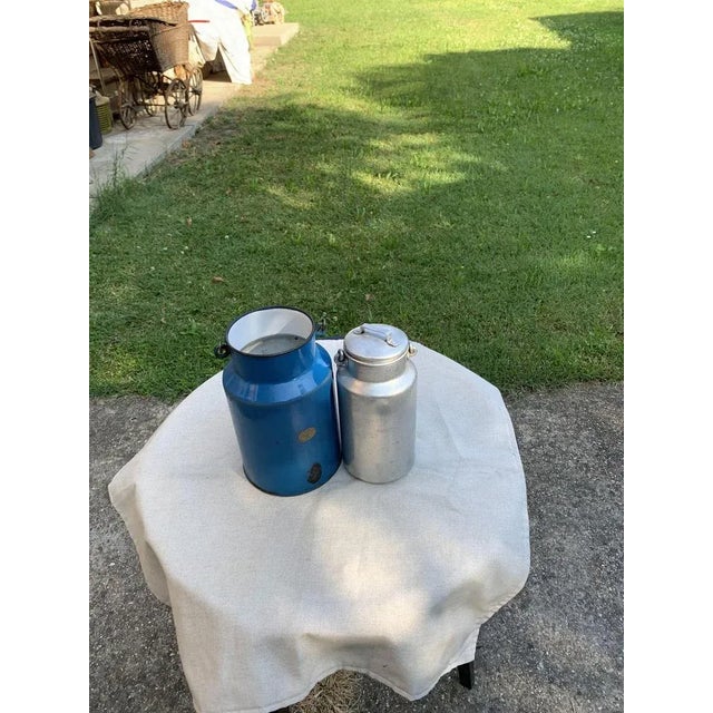 1950s Blue and Aluminum Milk Cans, 1950s, Set of 2 For Sale - Image 5 of 8