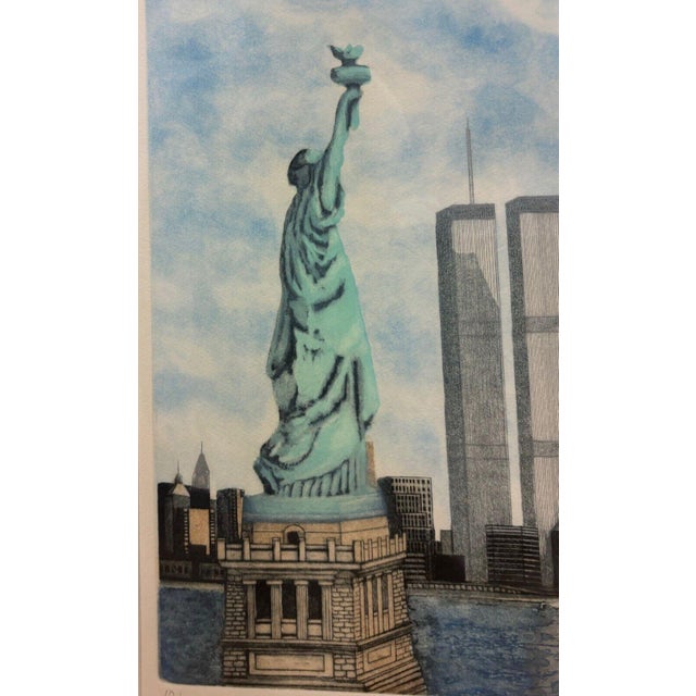 Katherine E Gallagher 'lady Liberty Nyc' Statue & Twin Towers New York Aquatint For Sale - Image 10 of 12