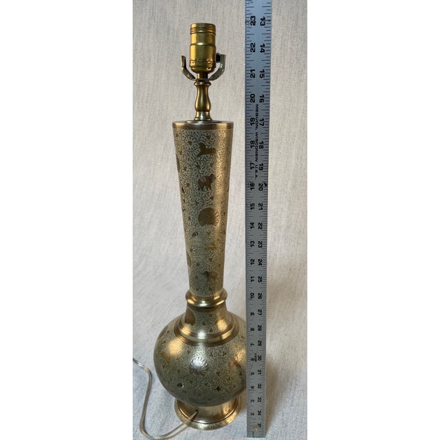 1950s Indian Brass Incised Animal Motif Table Lamp For Sale - Image 11 of 11