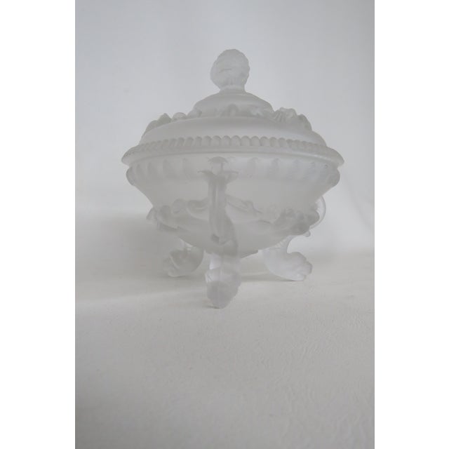 French Portieux Vallerystahl Satin Argonaut Shell Frosted Glass Candy Dish 4505b For Sale - Image 3 of 18