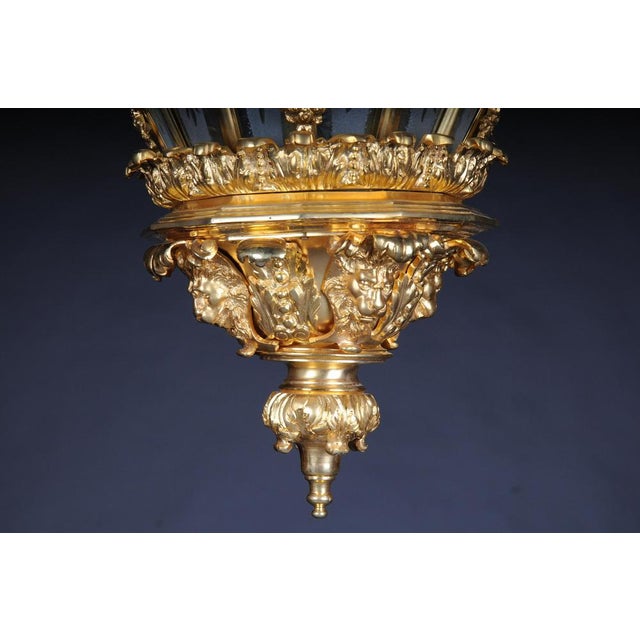French Fire Gilt Bronze Lantern Hanging Light in Versailles Shape For Sale - Image 10 of 14