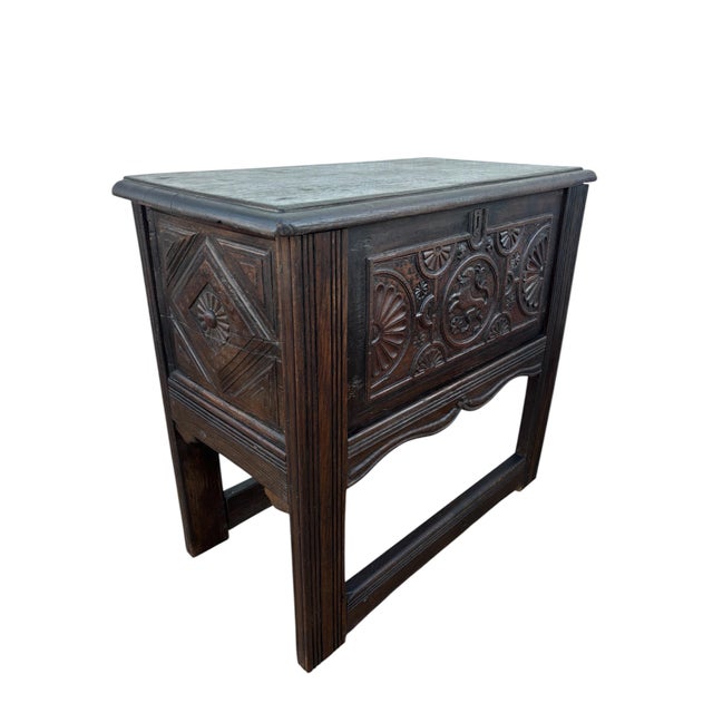 Spanish Renaissance Revival Carved Oak Chest with Lift Top, 1920s For Sale - Image 17 of 17