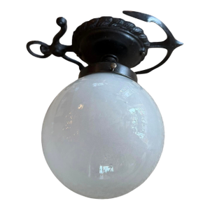 1920’s Nautical Anchor Flushmount With Milkglass Globe Shade
