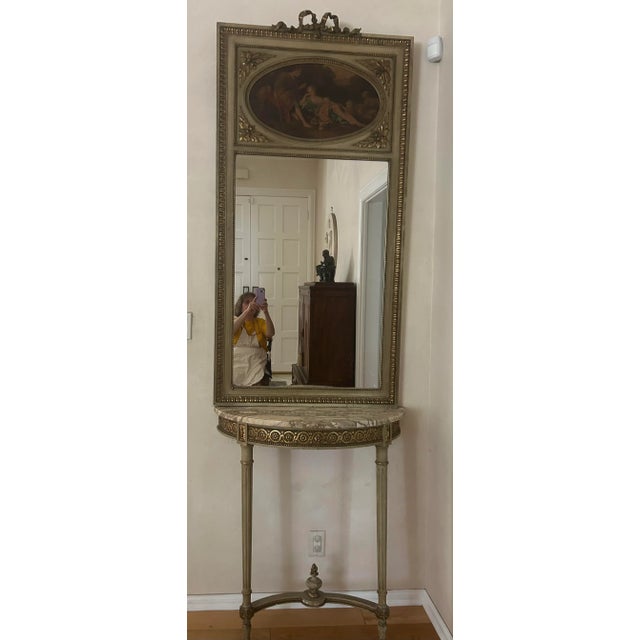Light Green 19th Century French Trumeau and Marble Top Console For Sale - Image 8 of 8