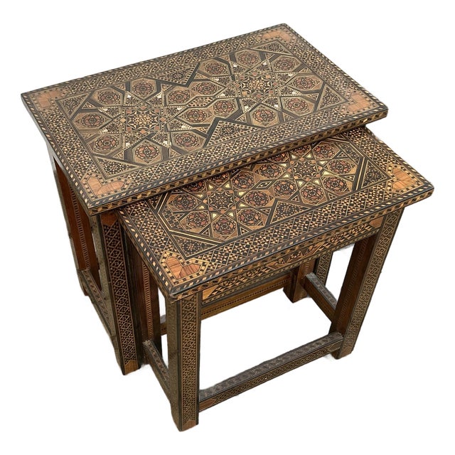 Pair of Vintage Moorish Style Inlaid Nesting Tables For Sale