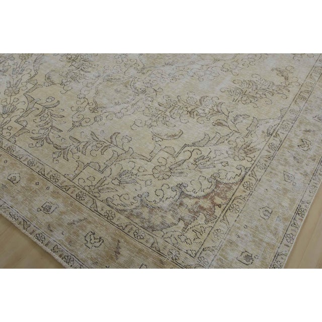 Tabriz Rug 6’6” X 9’9” Beige Wool Vintage Distressed Hand-Knotted Carpet For Sale - Image 4 of 15