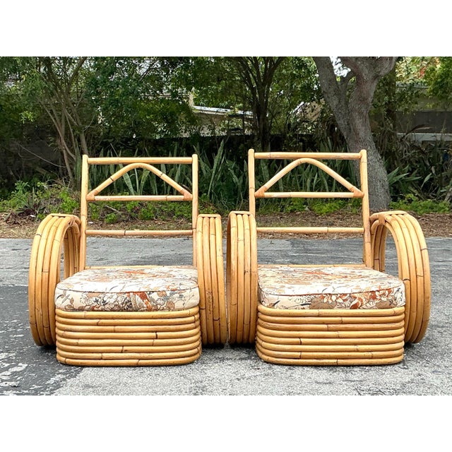 Vintage Coastal Bent Rattan Circle Lounge Chairs - A Pair For Sale In West Palm - Image 6 of 12