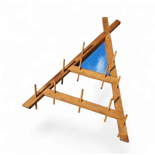 Triangular Wooden Wall Coat Rack with Mirror at the Top, 1960s For Sale - Image 11 of 12