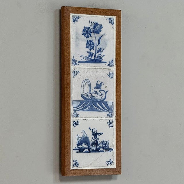 Mid 18th Century Framed Set of Three 18th Century Dutch Delft Blue and White Tiles For Sale - Image 5 of 14