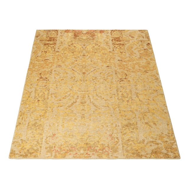 2010s Rug & Kilim’s Distressed European Rug in Beige-Brown & Gold Florals For Sale - Image 5 of 7