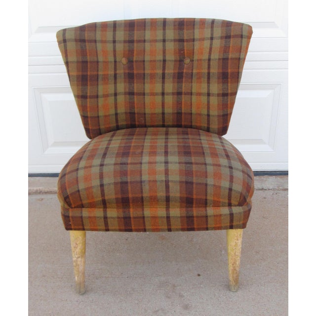 Brown Cocktail Side Chair Mid Century Modern Plaid For Sale - Image 8 of 13