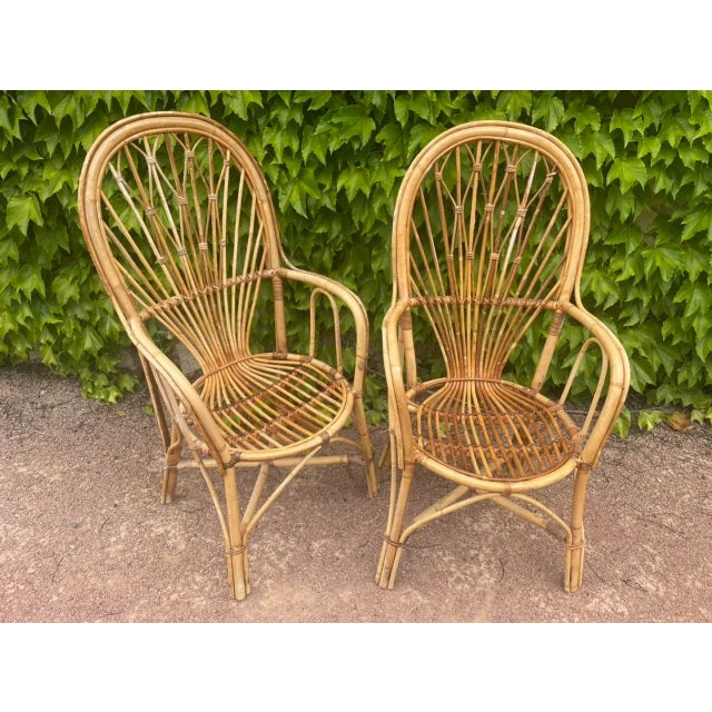 Beige Set of Midcentury Rattan Armchairs, 1950s For Sale - Image 8 of 16
