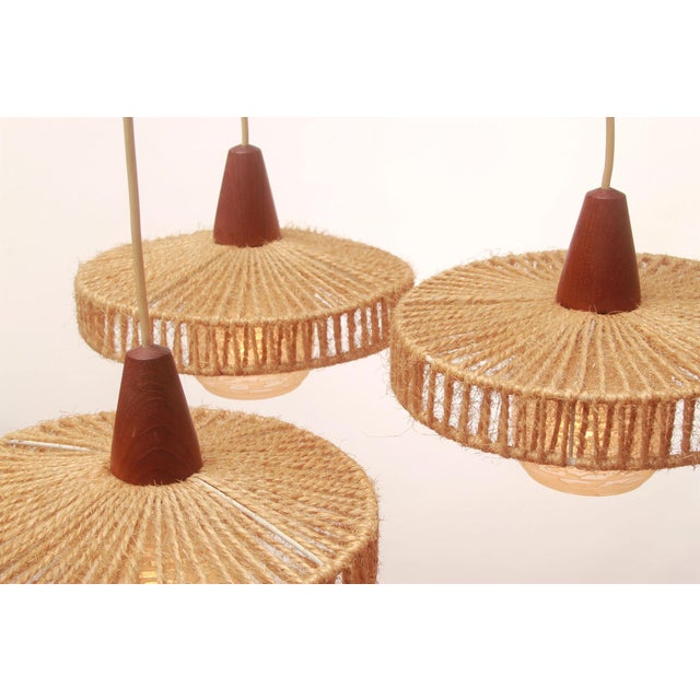 Vintage Triangle Hanging Lamp in Teak, 1965 For Sale - Image 6 of 13