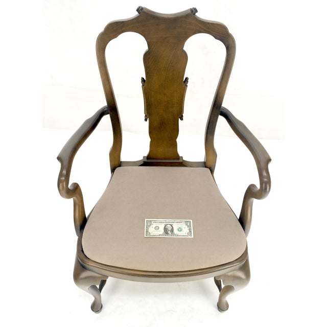 Mid-Century Modern Set of 4 Cherry Queen Ann New Alcantara Suede Upholstery Dining Arm Chairs MINT For Sale - Image 3 of 13