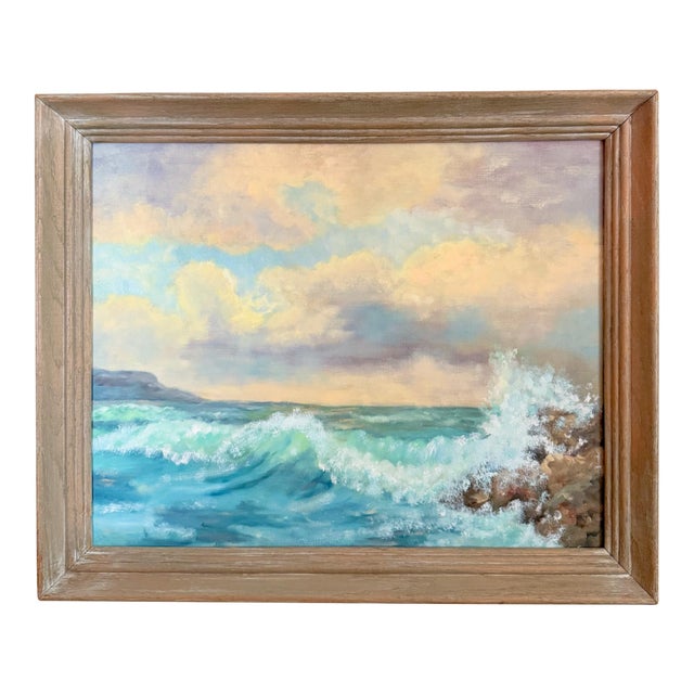 Vintage Original Impressionist Seascape Beach Painting For Sale