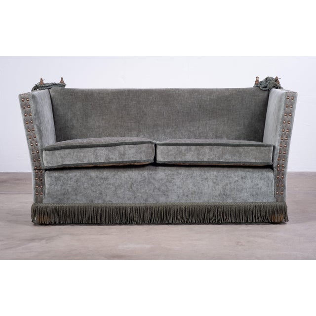 Vintage Velvet Knole Sofa with Floral Cushions, 1950s For Sale - Image 4 of 10