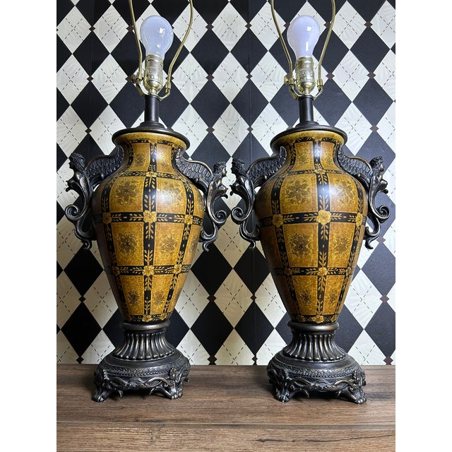 1980s Vintage Neoclassical-Style Figural Urn Table Lamps With Winged Figures - Pair For Sale - Image 5 of 18