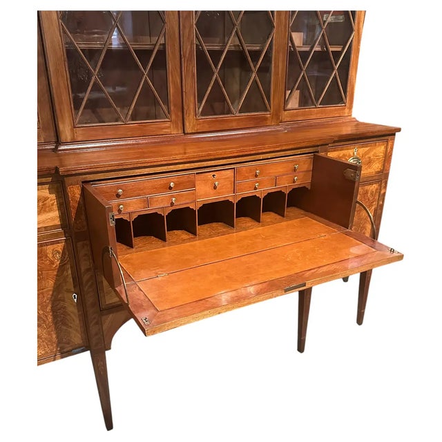 Late 19th Century American Federal Flame Birch Breakfront Bookcase For Sale - Image 5 of 9