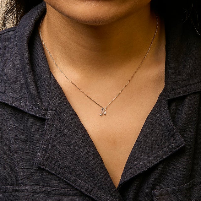 10K Yellow Gold Diamond Accent "N" Initial Script Style Pendant Necklace For Sale - Image 4 of 5