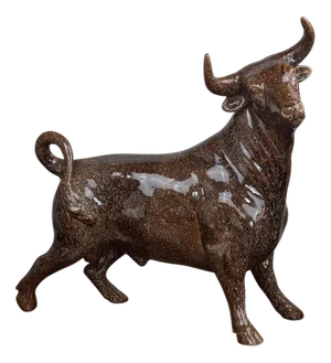 Vintage Art Deco Brown Ceramic & Earthenware Bull Sculpture Zoomorphic, 1980s