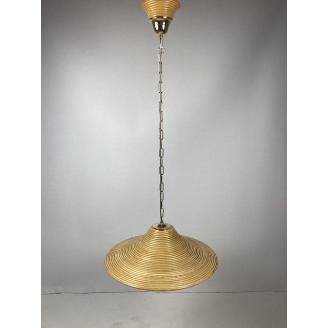 Italian Bamboo and Brass Pendant, 1970s For Sale - Image 6 of 15