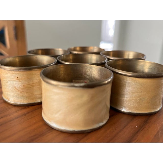 1960s 1960s Pearly Enamel and Brass Napkin Rings-Set of 7 For Sale - Image 5 of 8