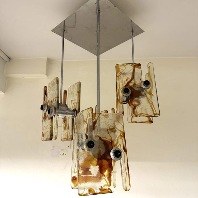 Modernist 16-Light Chandelier in Murano Glass and Steel, 1970s For Sale - Image 10 of 13