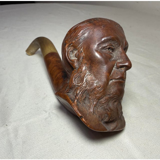 Antique 19th Century Hand Carved Burl Wood Horn Figural Man Face Smoking Pipe For Sale - Image 11 of 15