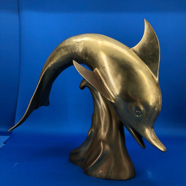 Mid 20th Century Large Mid Century Brass Jumping Dolphin Sculpture For Sale In Philadelphia - Image 6 of 9