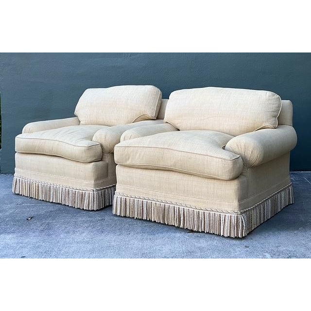 Late 20th Century Vintage Jack Phillips Overstuffed Lounge Chairs With Bullion Trim - A Pair For Sale - Image 5 of 12