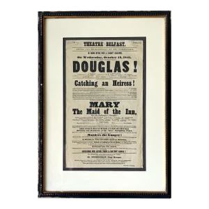 Antique Framed 19th Century 'Theatre Belfast' Playbill Poster Dated 1841