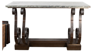 Large Art Deco Wrought Iron Console with Marble Top, 1930s