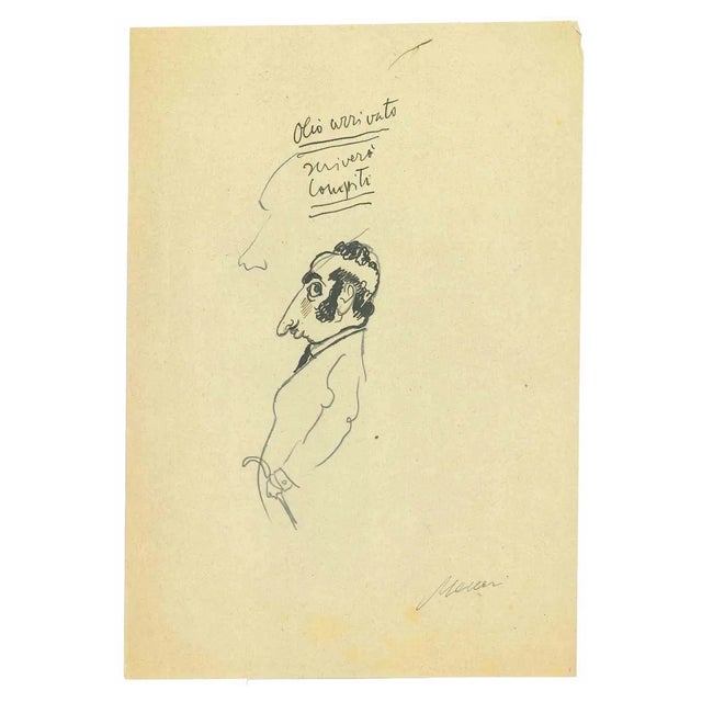 Mino Maccari, The Gentleman, Original Drawing, 1950s For Sale