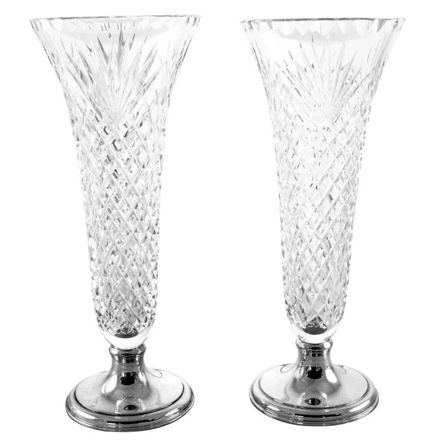 Transparent Hawkes Crystal and Sterling Vases - a Pair For Sale - Image 8 of 8