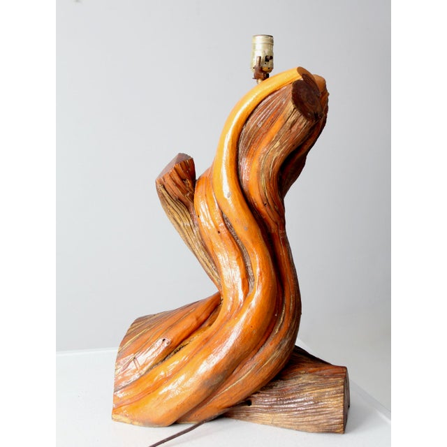 Mid Century Burl Wood Table Lamp For Sale - Image 6 of 8