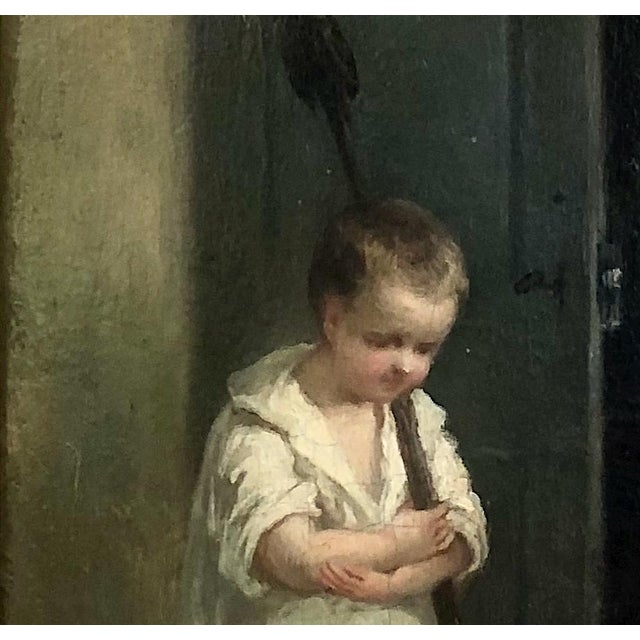 Wood Children at Play in a 19th-Century Northern European Painting For Sale - Image 7 of 10