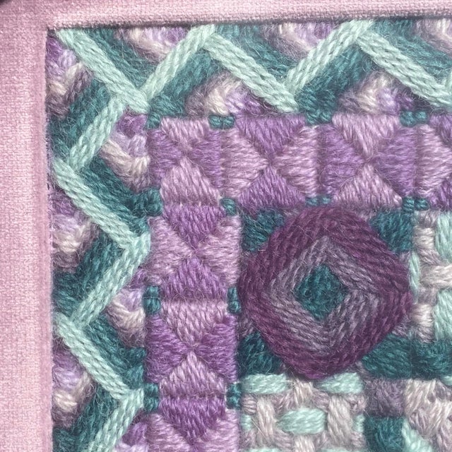 Mid-Century Modern Vintage Geometric Yarn Textile Art in Chrome Frame For Sale - Image 3 of 12